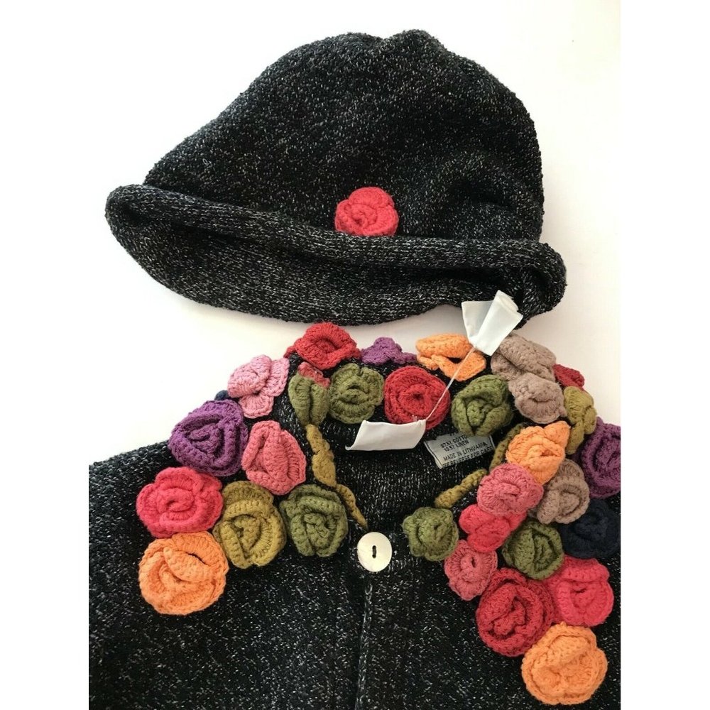 Lele Girls Boutique Crochet Flowers Floral Collar sweater & Hat Size‎ 7/8